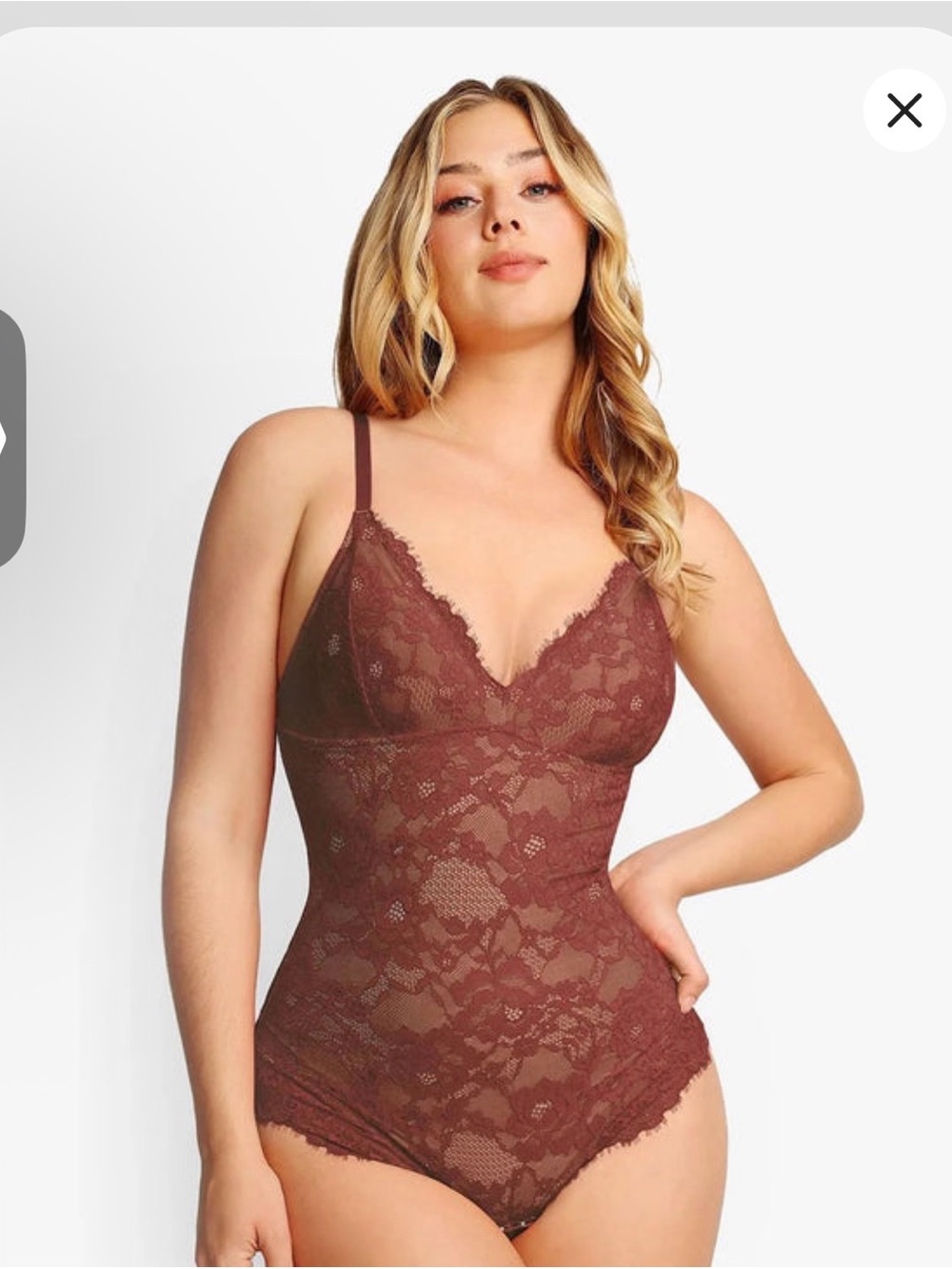 Lace V-Neck Shaping Bodysuit in Dusty Mauve